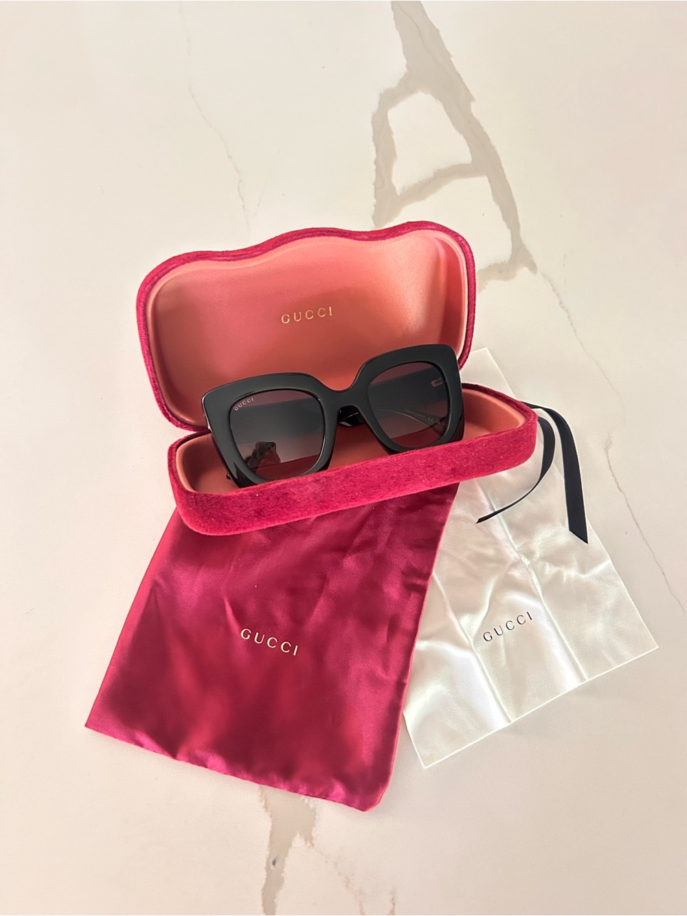 Gucci Black Square Women's Sunglasses with Pink Velvet Case